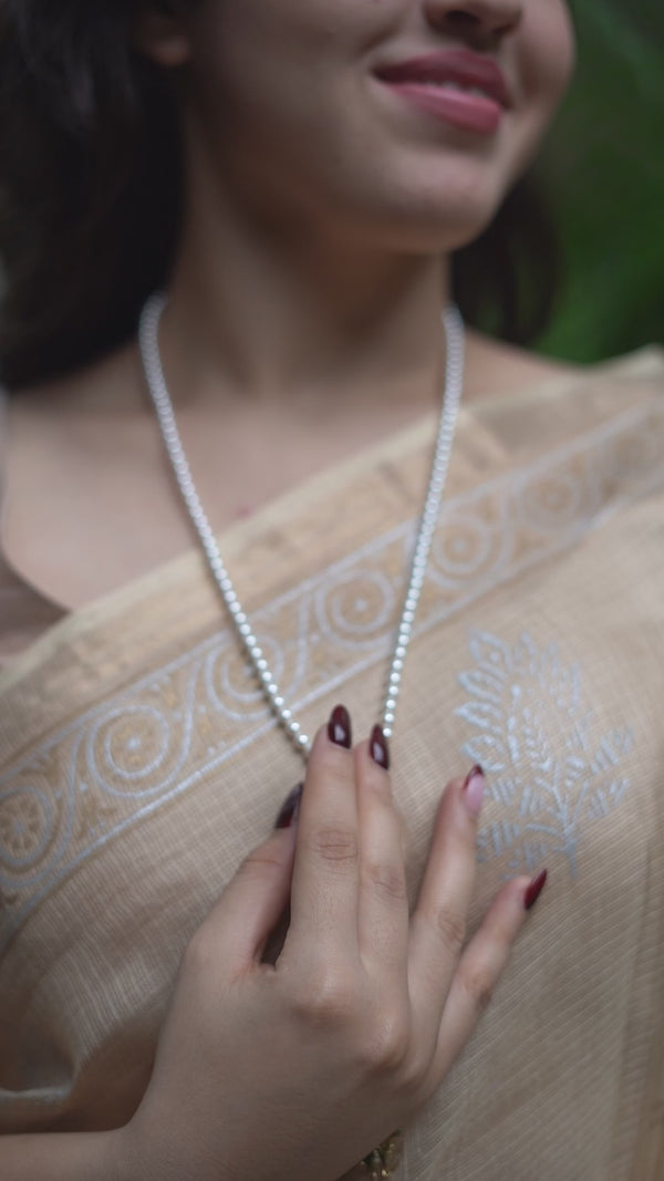 Model wearing Luxe Necklace with Swarovski Pearls