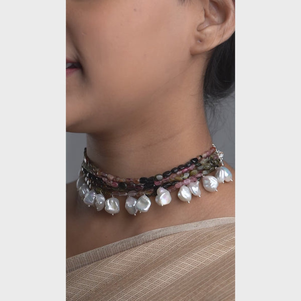 Luxe Choker - Tourmaline and Boroque Pearls