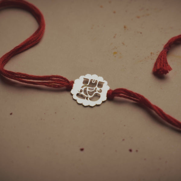Silver Laser Cut Ganpati Rakhi