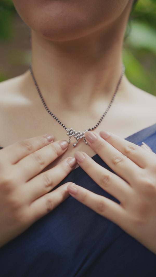Handcrafted silver kudi mangalsutra polished finish