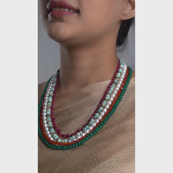 Luxe Necklace - Semi Precious Stone and Fresh Water Pearls