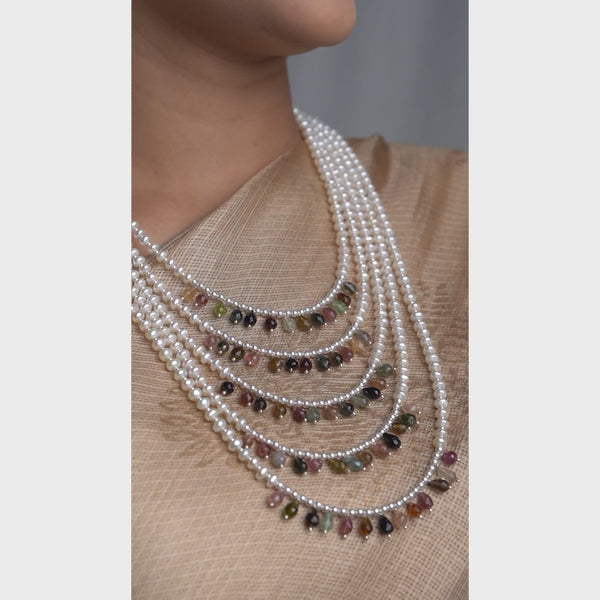 Luxe Necklace - Tourmaline and Fresh Water Pearls