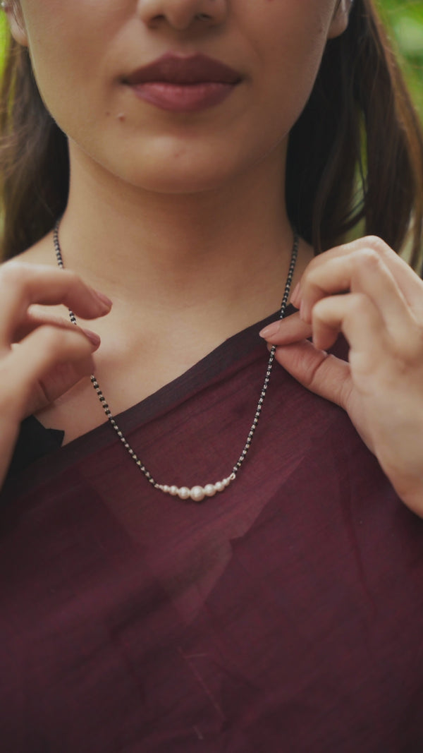 Minimal Pearls Silver Mangalsutra with pearl accents and black and silver chain