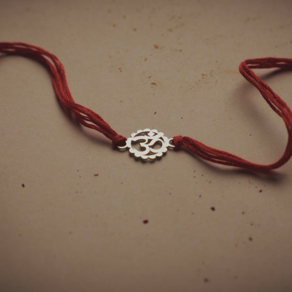 Silver Laser Cut Om Rakhi (mini)