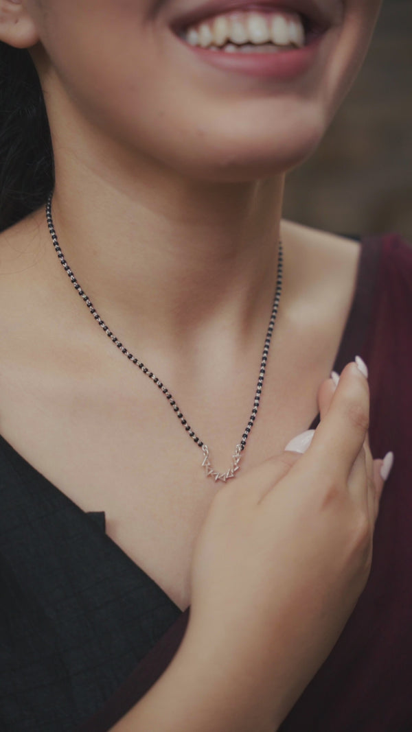 Silver Triangle Nath Mangalsutra with geometric design on sterling silver necklace