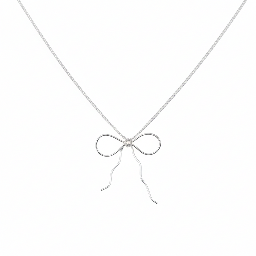 Silver Chain Bow Necklace: Small