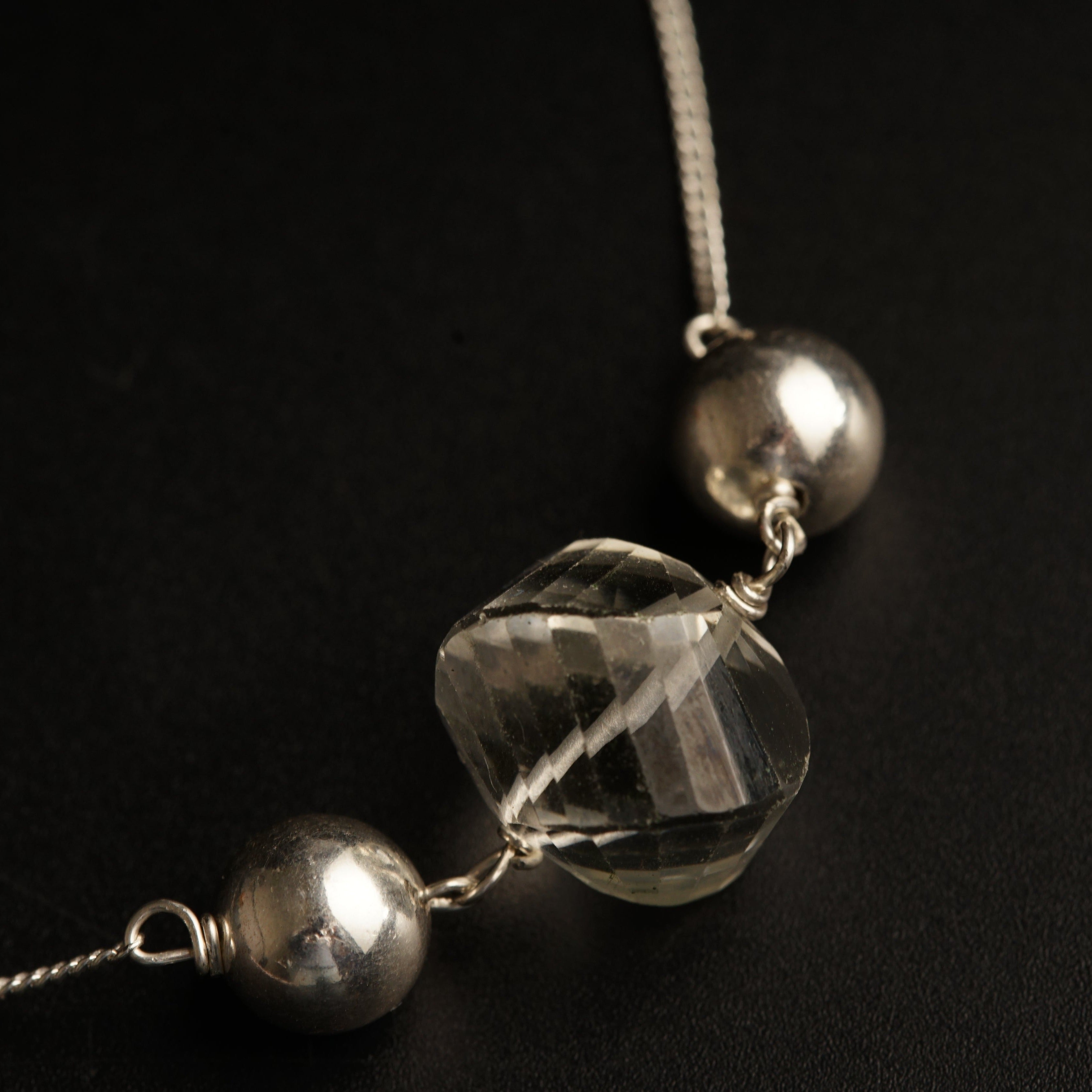 Silver Round Bead Crystal Necklace
