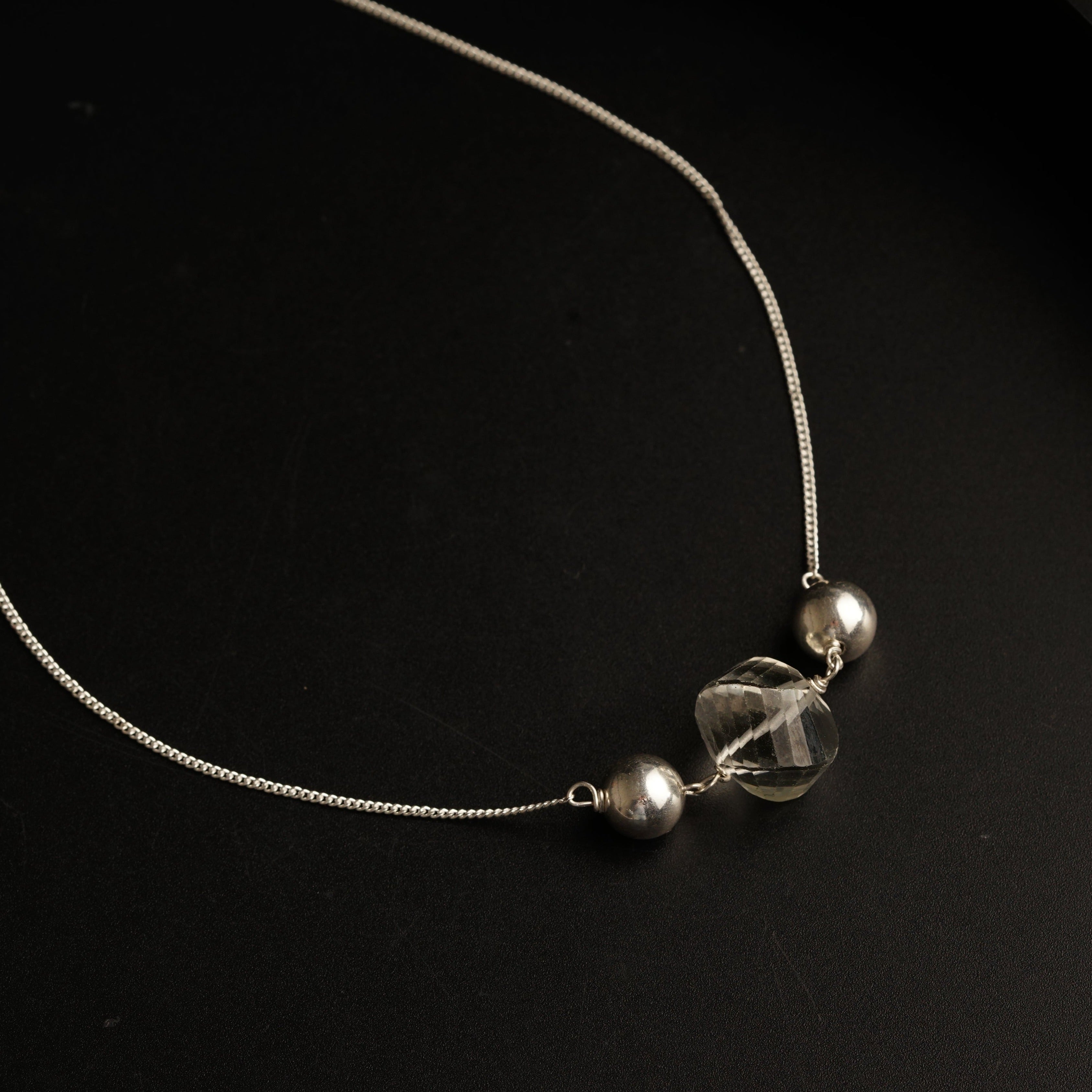 Silver Round Bead Crystal Necklace