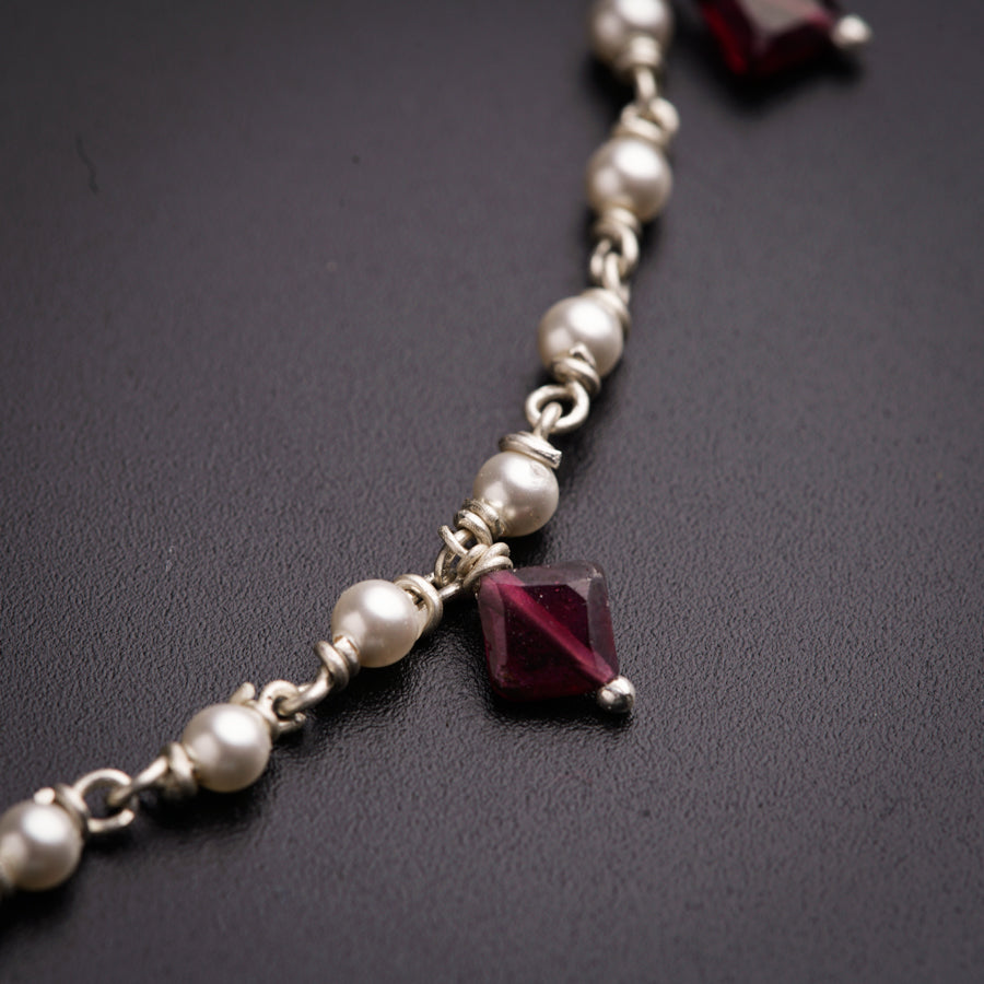 Silver Anklet : Pearl and Garnets