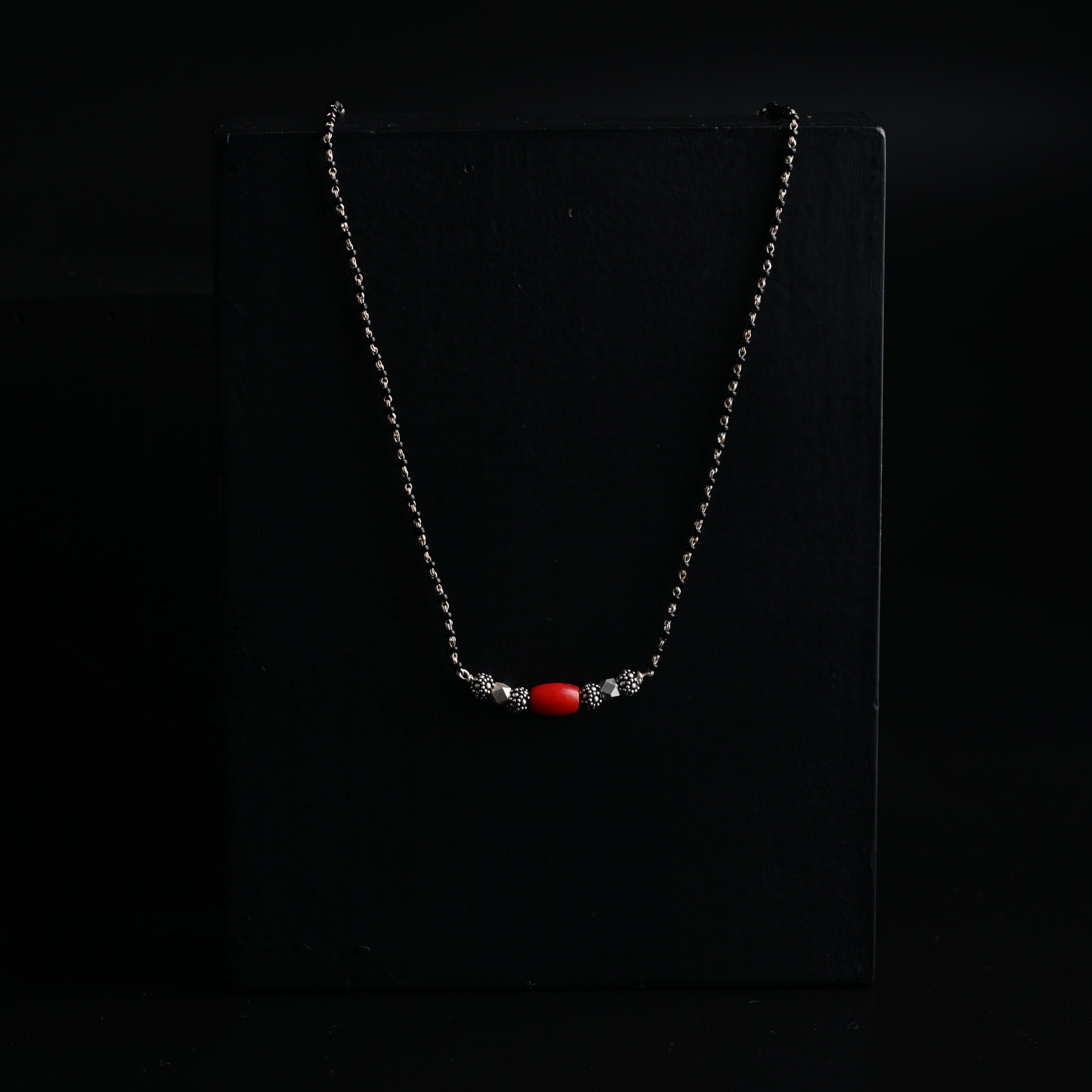 Handmade Silver Beads and Coral Mangalsutra