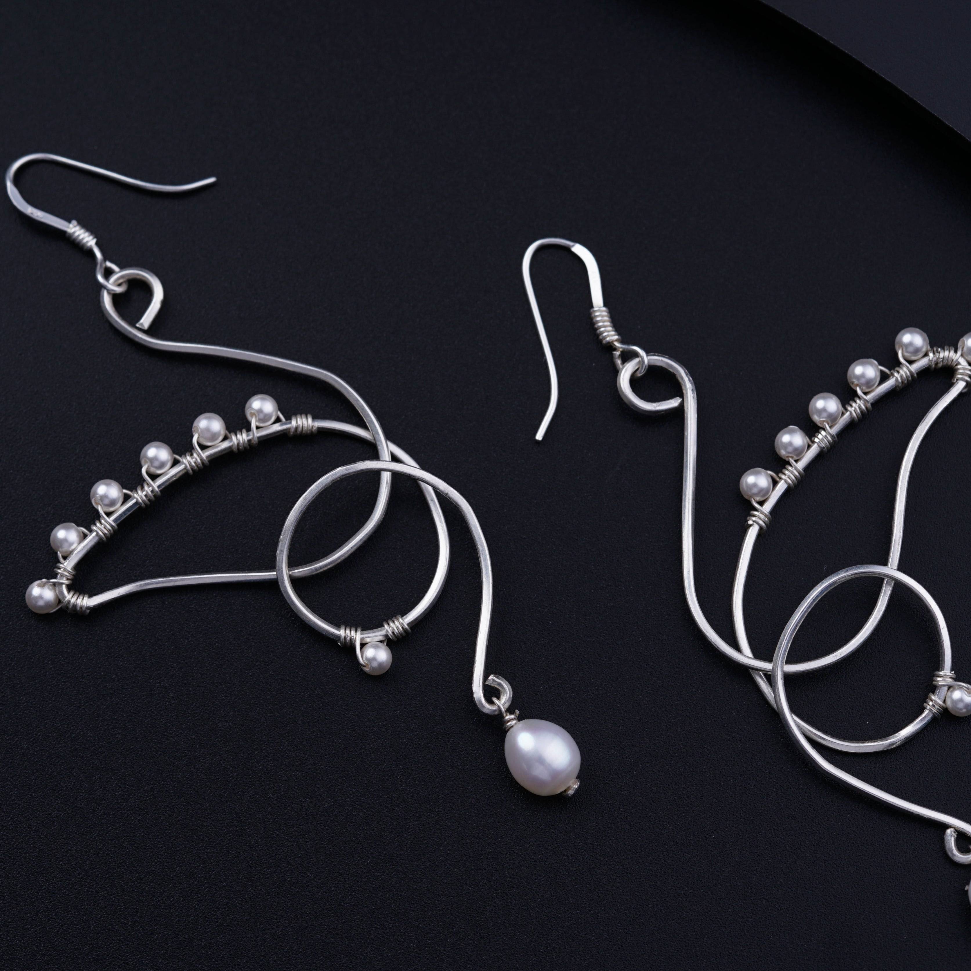 Abstract Silver Earrings: Hook Style