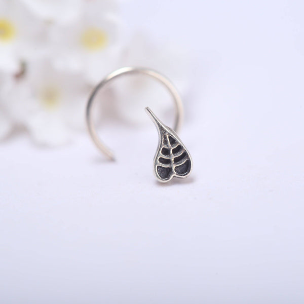 Peepal Leaf Nose pin ( Pierced ) - Silver oxidised