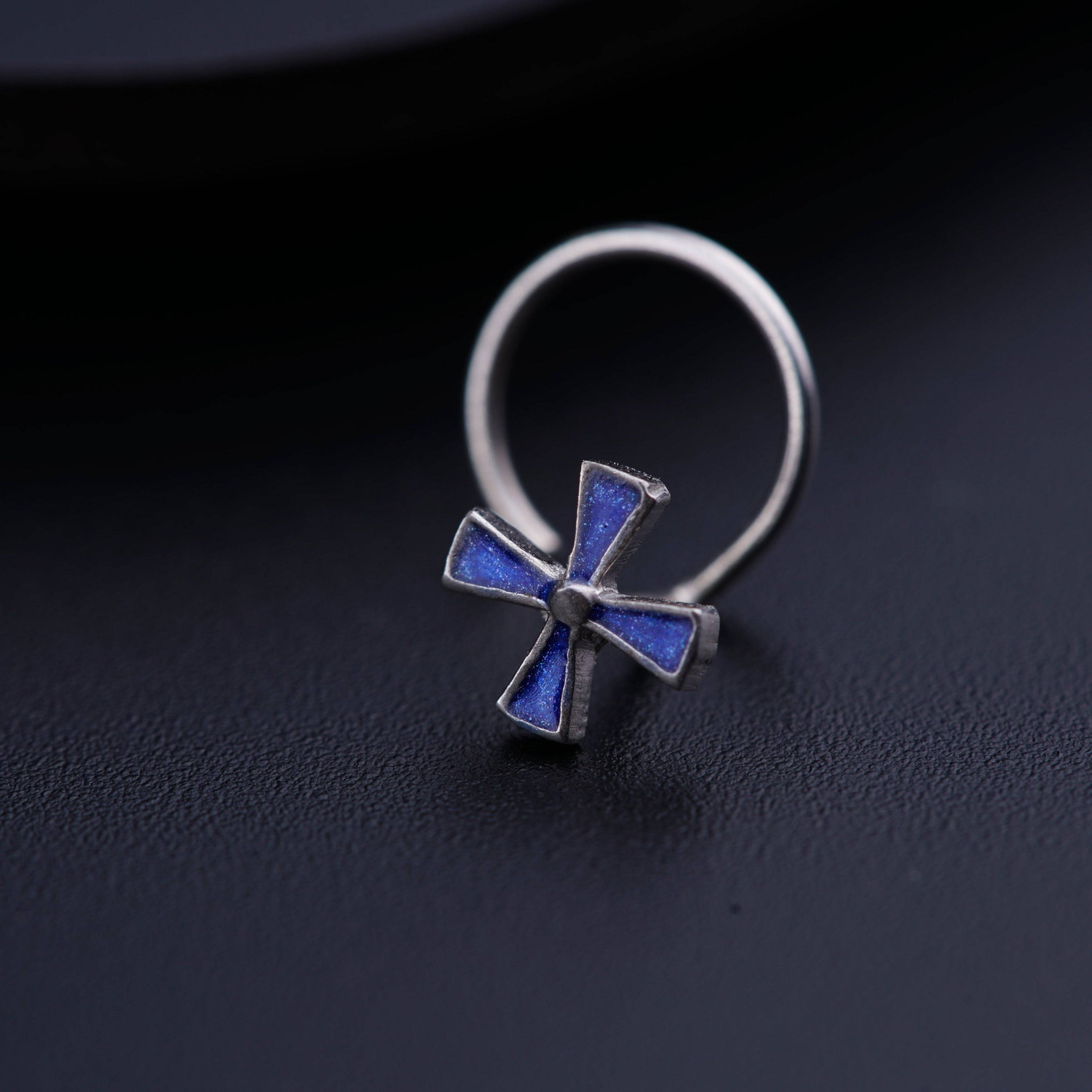 Pinwheel Nose pin ( Pierced ) - Blue