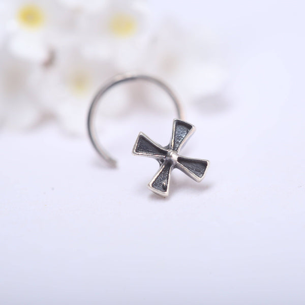 Pinwheel Nose pin ( Pierced ) - Oxidized