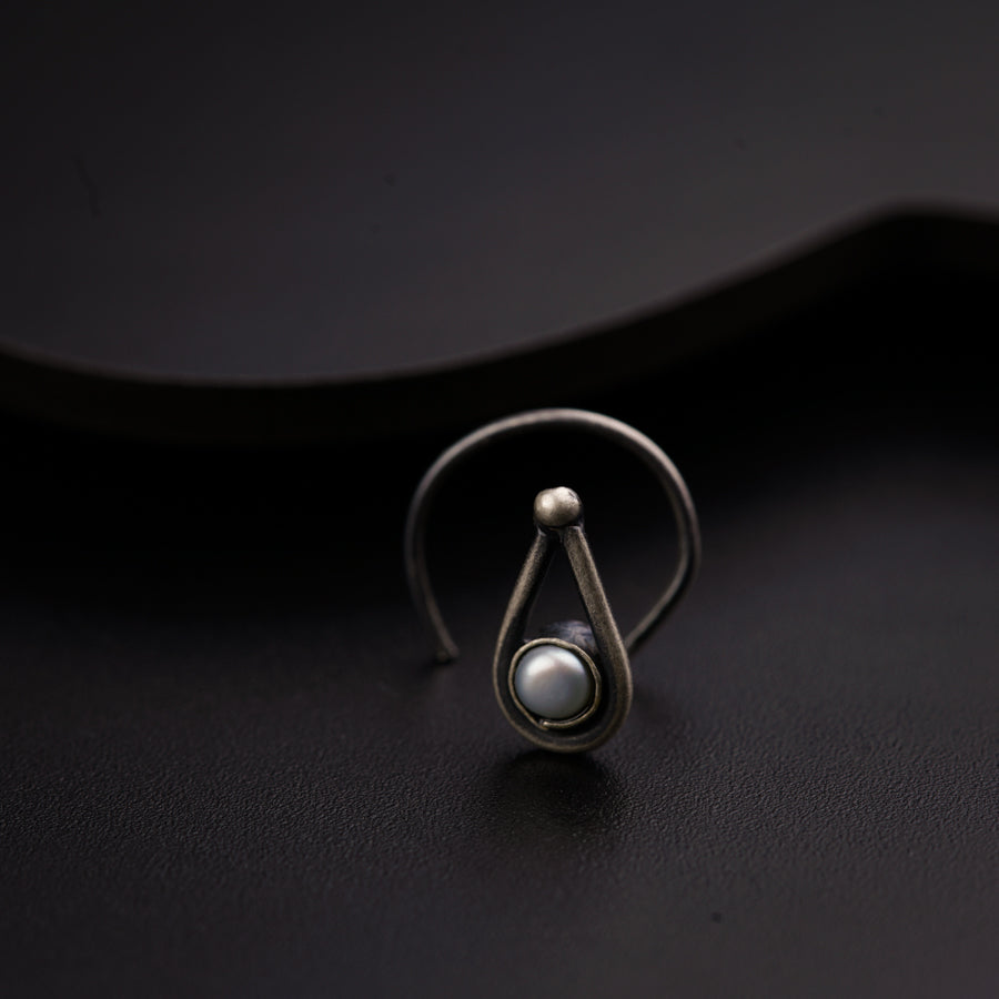 Handmade Silver Drop with Pearl Nosepin