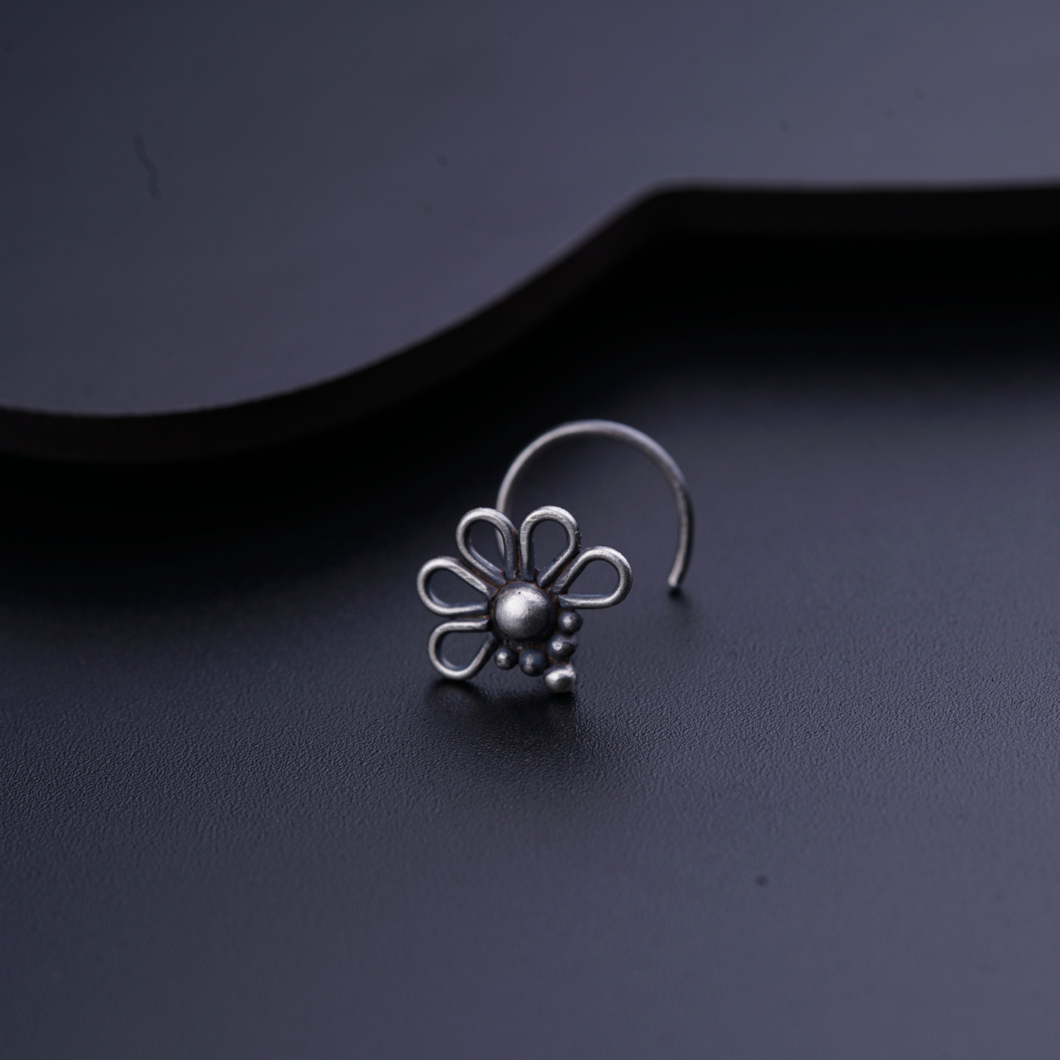 Handmade Silver Flower Nose pin (Pierced)