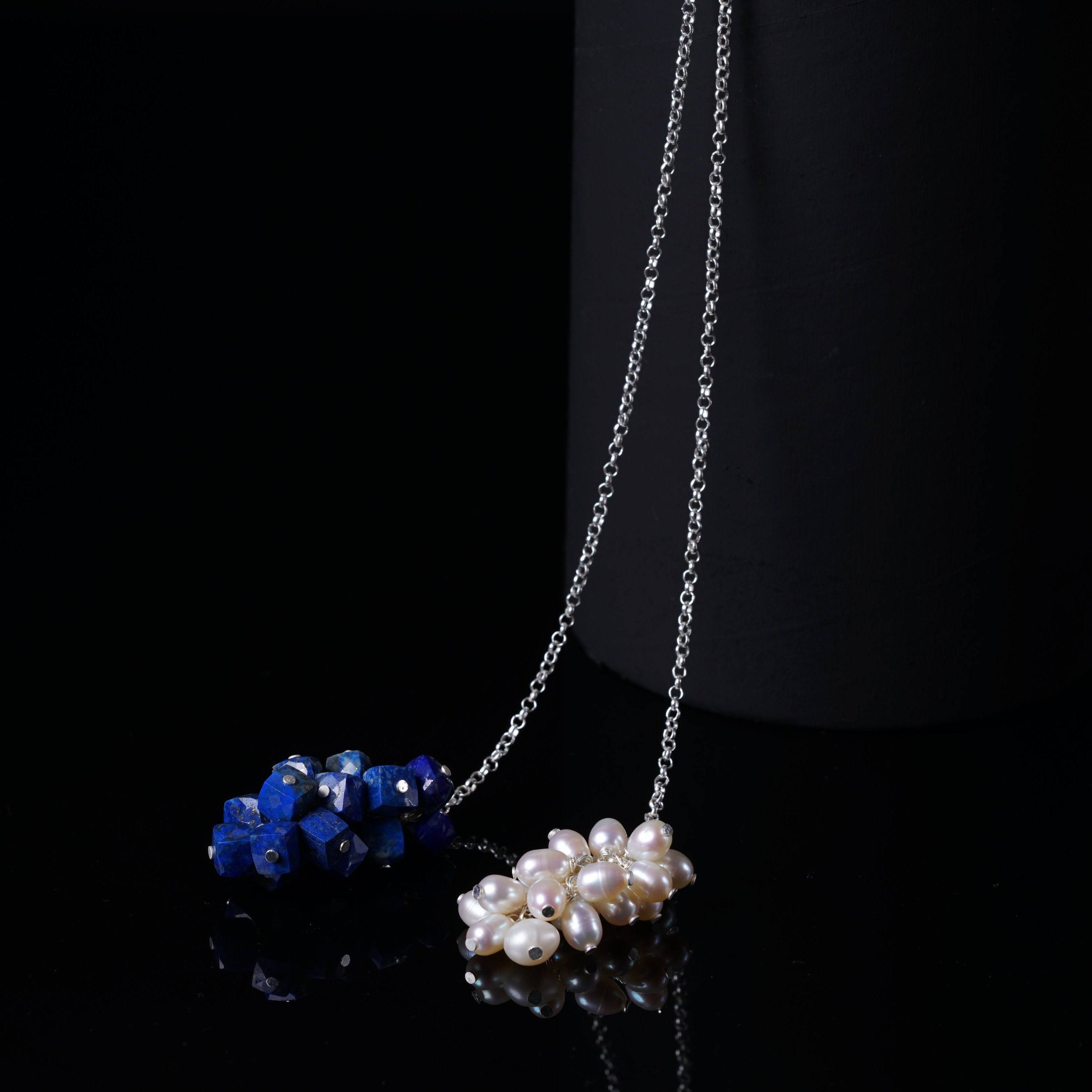 Tie and Wear Necklace : Lapis and Fresh Water Pearls
