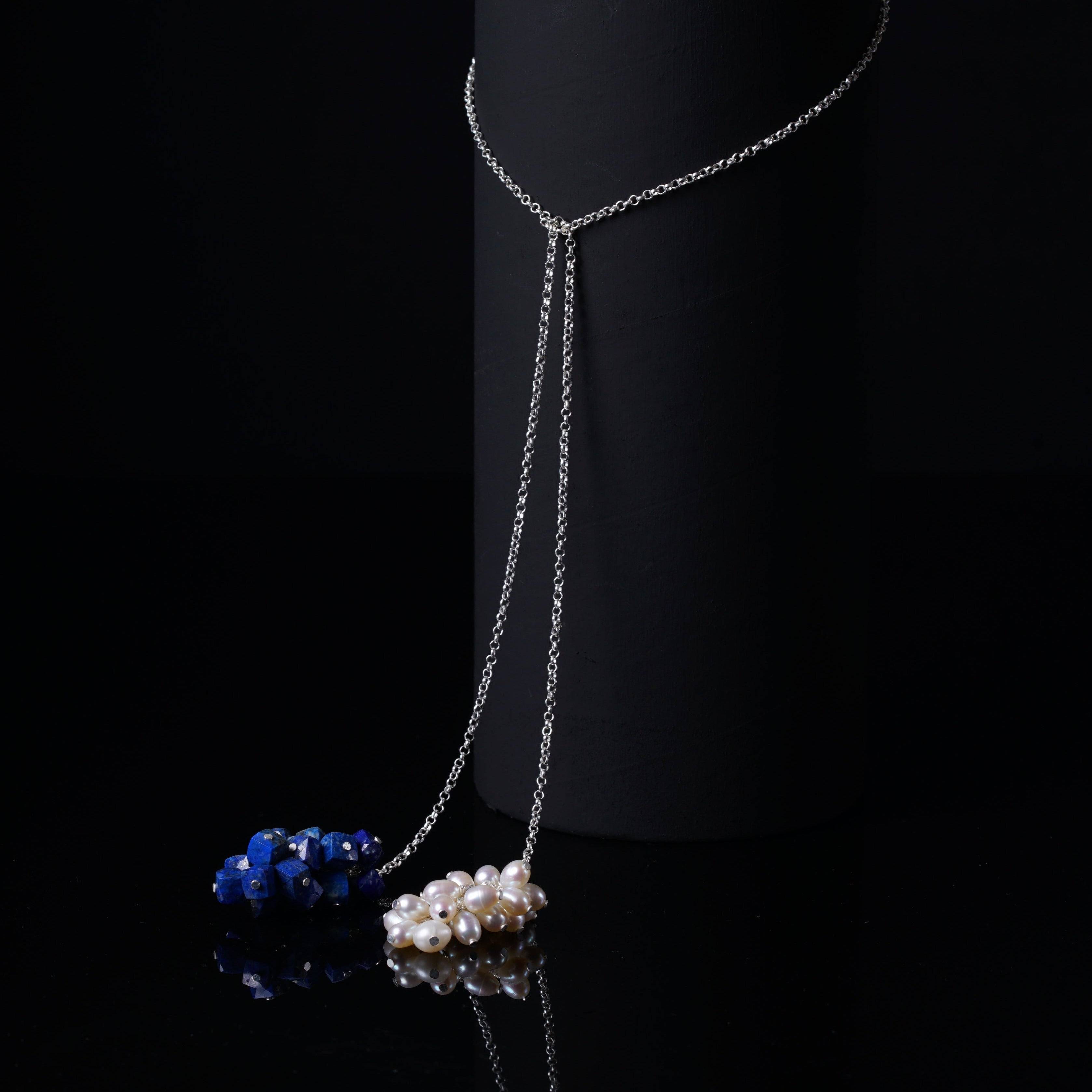 Tie and Wear Necklace : Lapis and Fresh Water Pearls