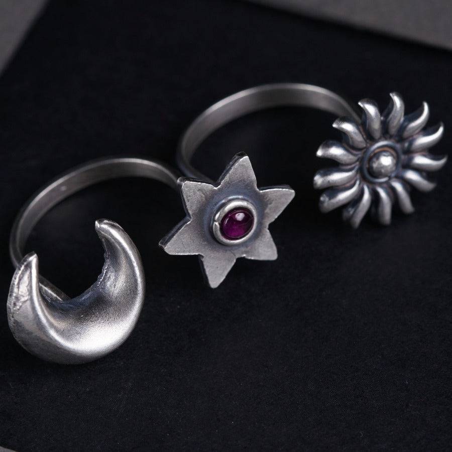 Blowout Sale! Sterling Silver Opal Moon and Star Celestial Ring - Semi –  Arrok Jewelry