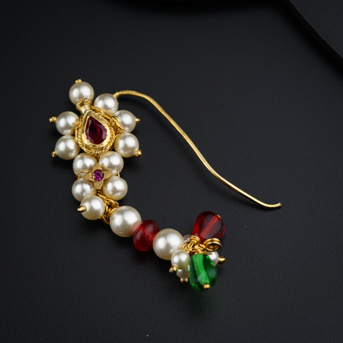 Maharashtrian Pearl Silver Nath- Right pierced, gold plated