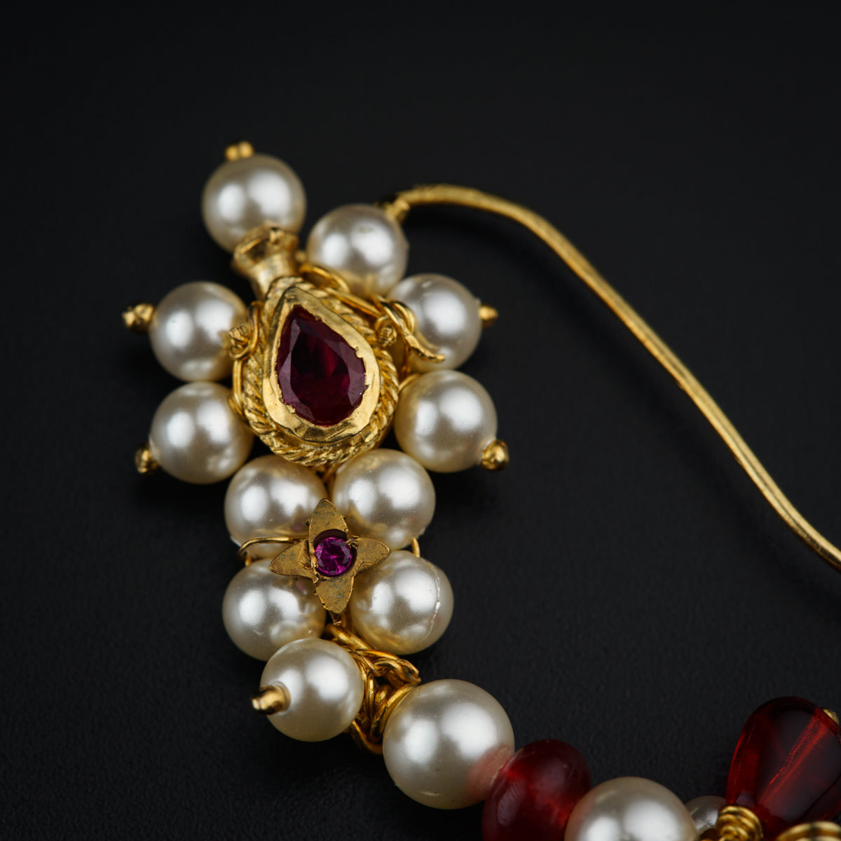 Maharashtrian Pearl Silver Nath- Right pierced, gold plated