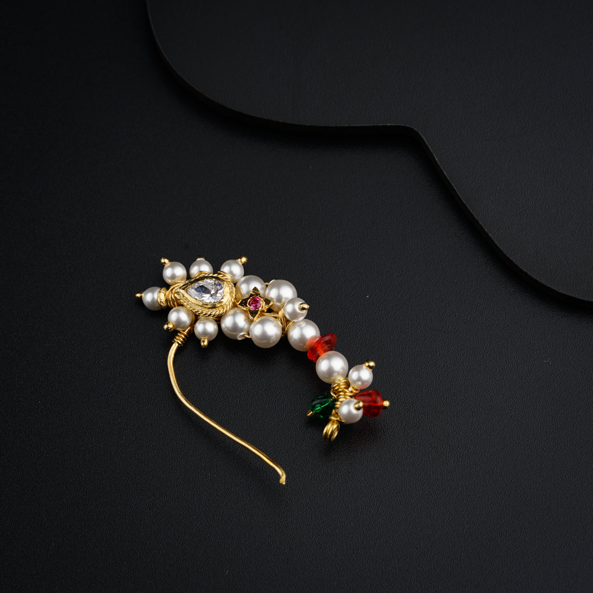 Maharashtrian Pearl Silver Nath- Left piercing, gold plated