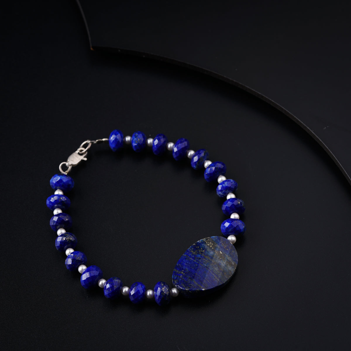 Silver Bracelet with Lapis and Pearls