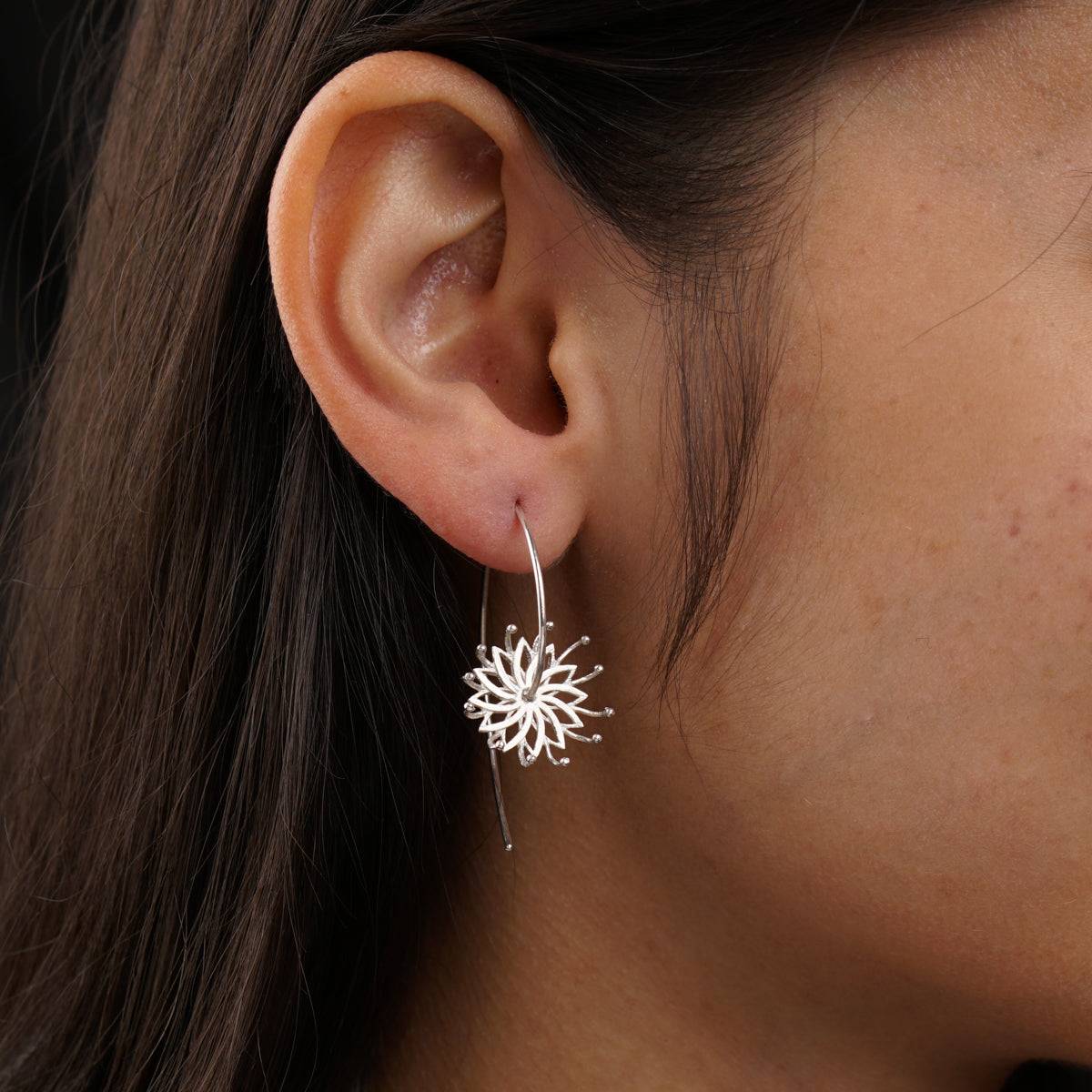 Sterling Silver Earrings - Bramhakamal Flower
