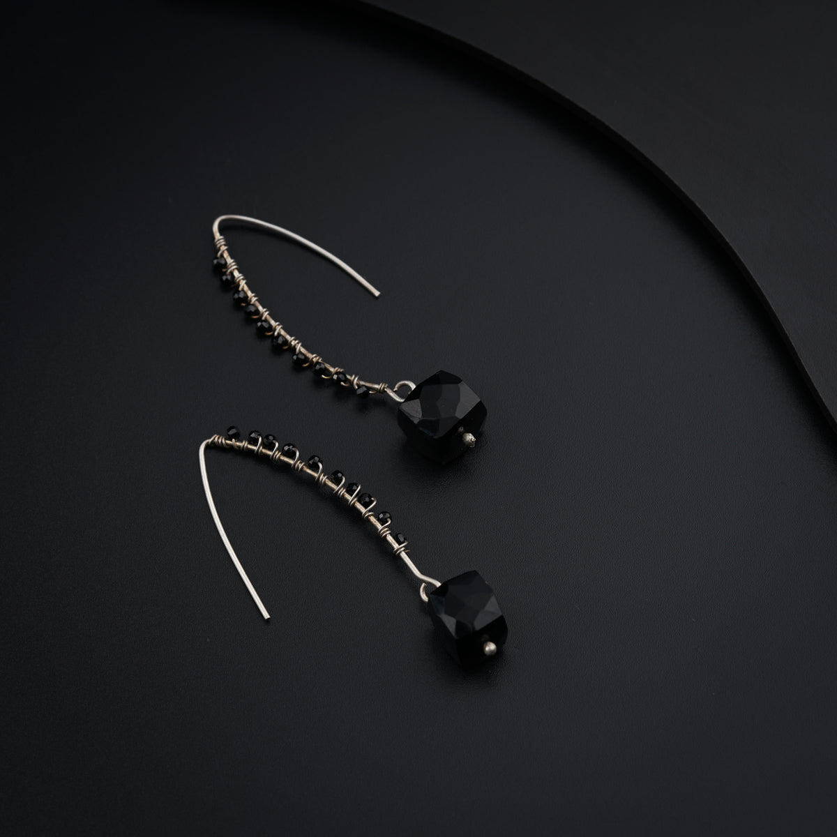 Silver Hand Made Earrings - Black Spinel