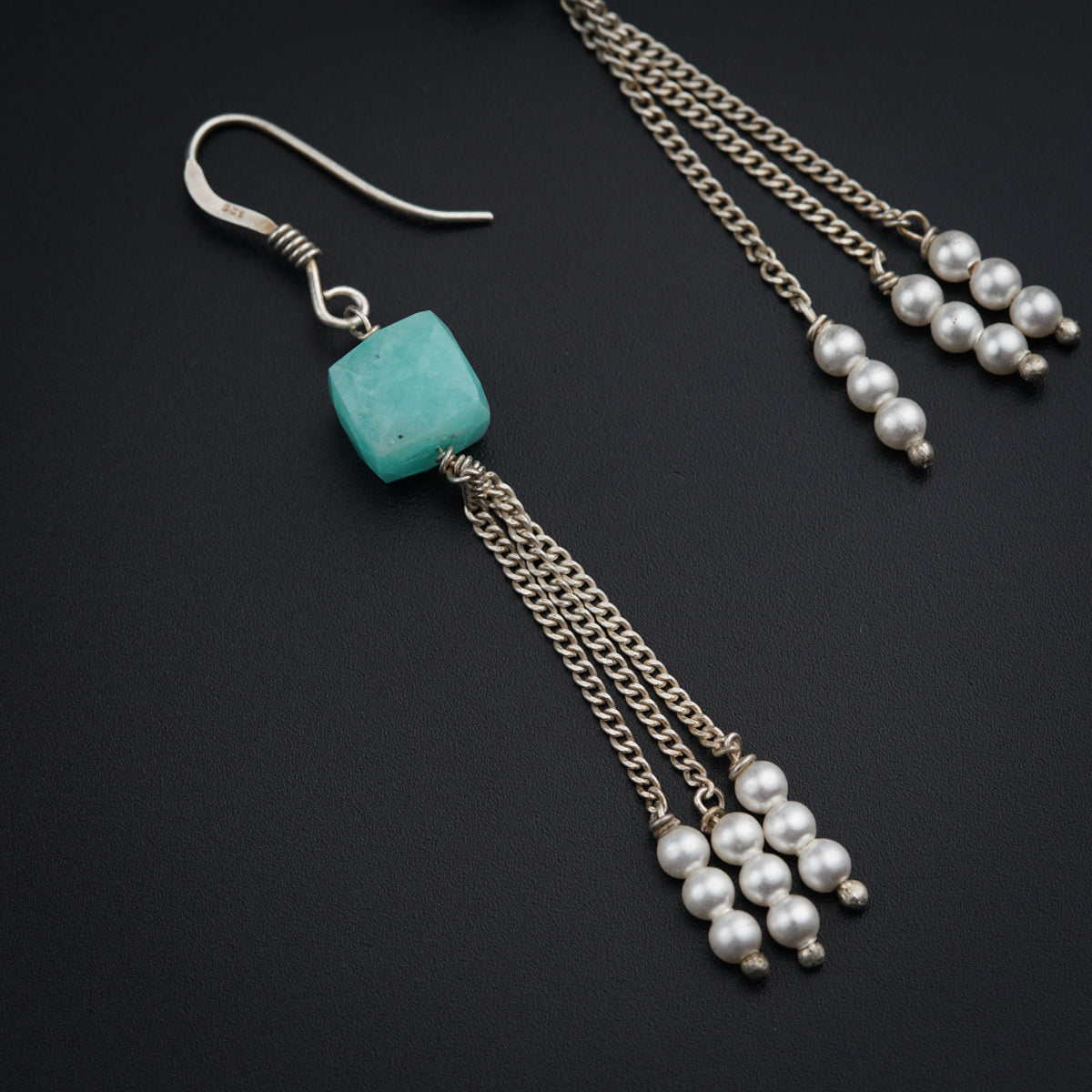 Silver Hand Made Earring - Amazonite