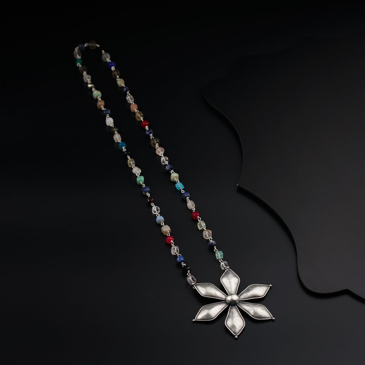 Flower Pendant Necklace with Semi Precious Stones