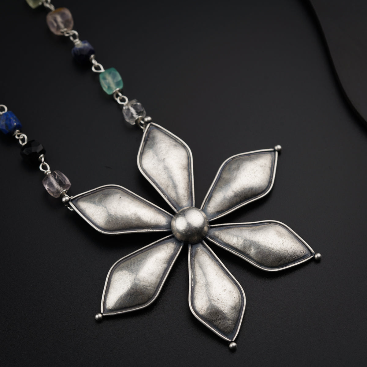Flower Pendant Necklace with Semi Precious Stones