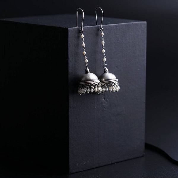 Long Pearl String Must Have Silver Jhumka