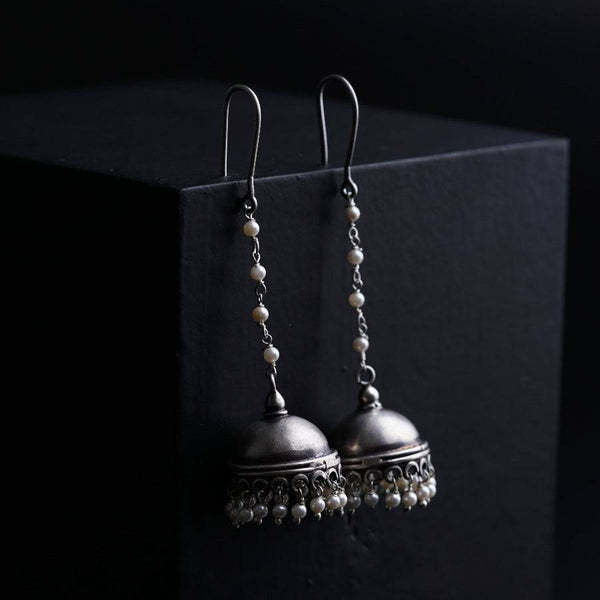 Long Pearl String Must Have Silver Jhumka