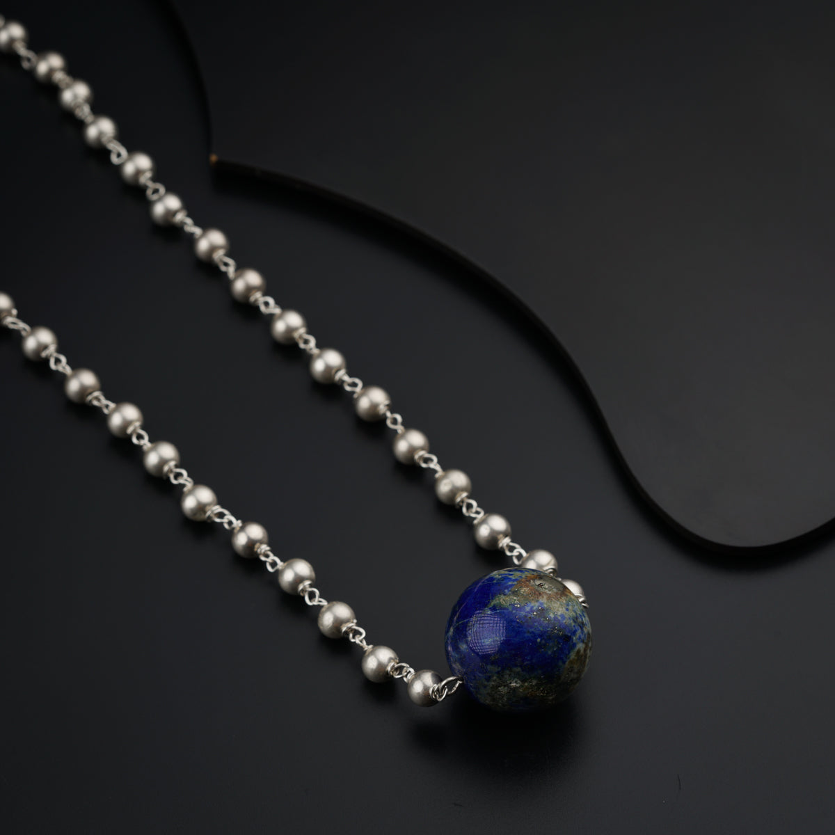 Silver Beads Necklace with Lapis