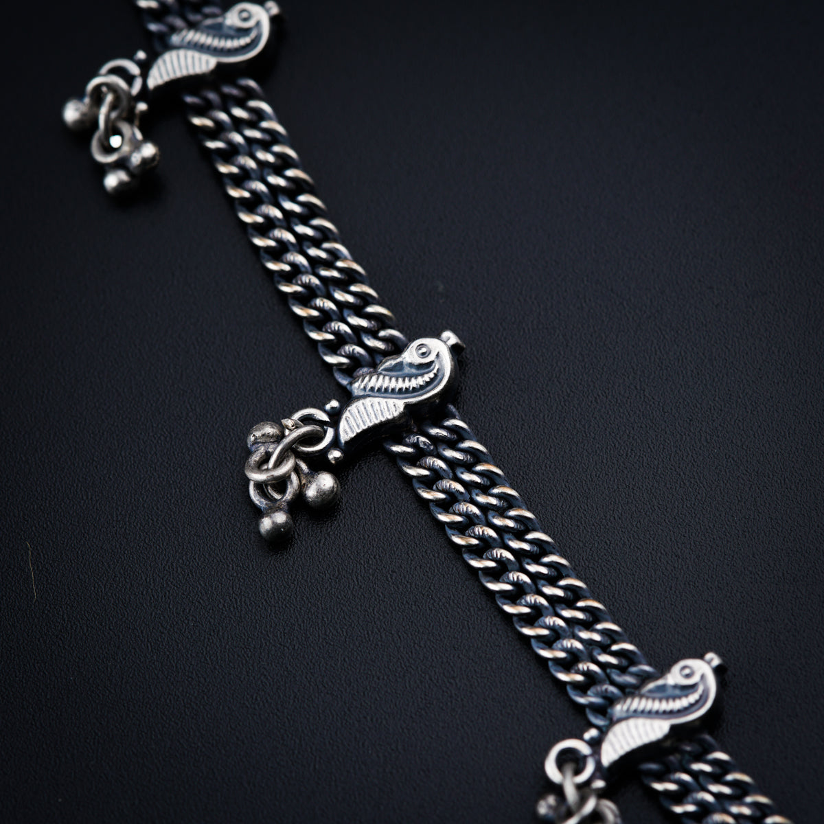 Silver Anklet with Peacock Motif
