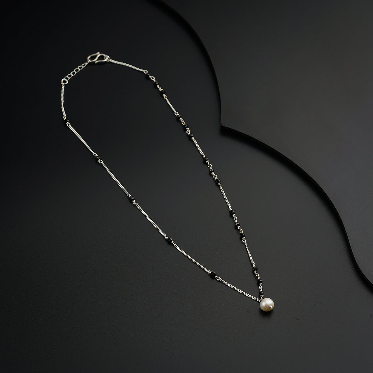 Silver Chain Mangalsutra With Pearl and Black Spinel