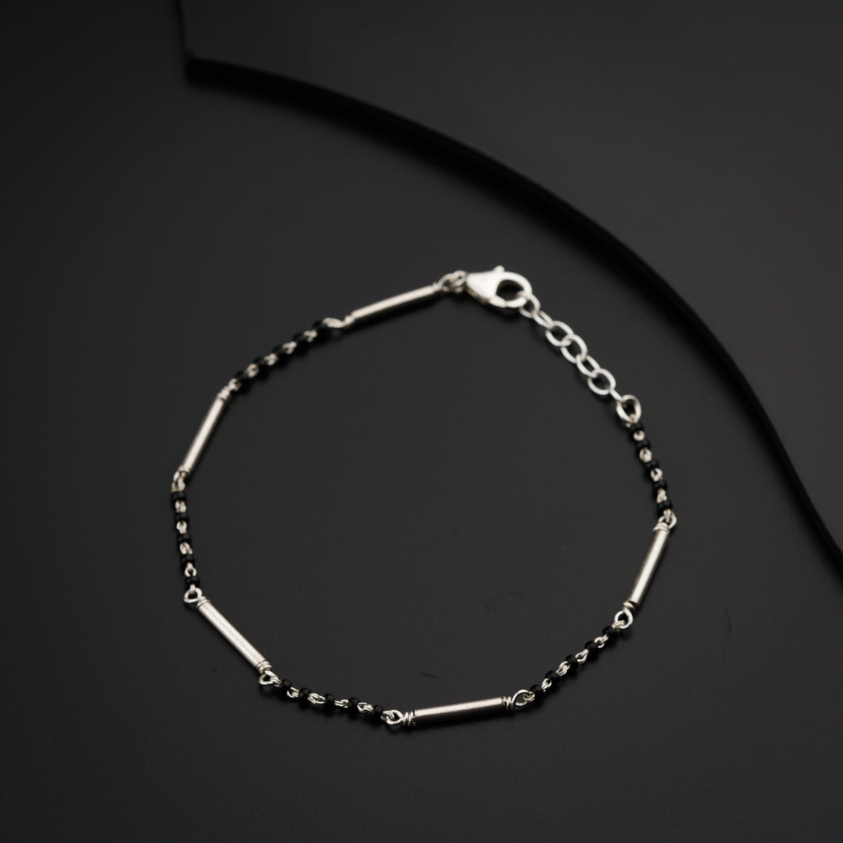 Handmade Silver Mangalsutra Bracelet with Pipe and Black Spinel