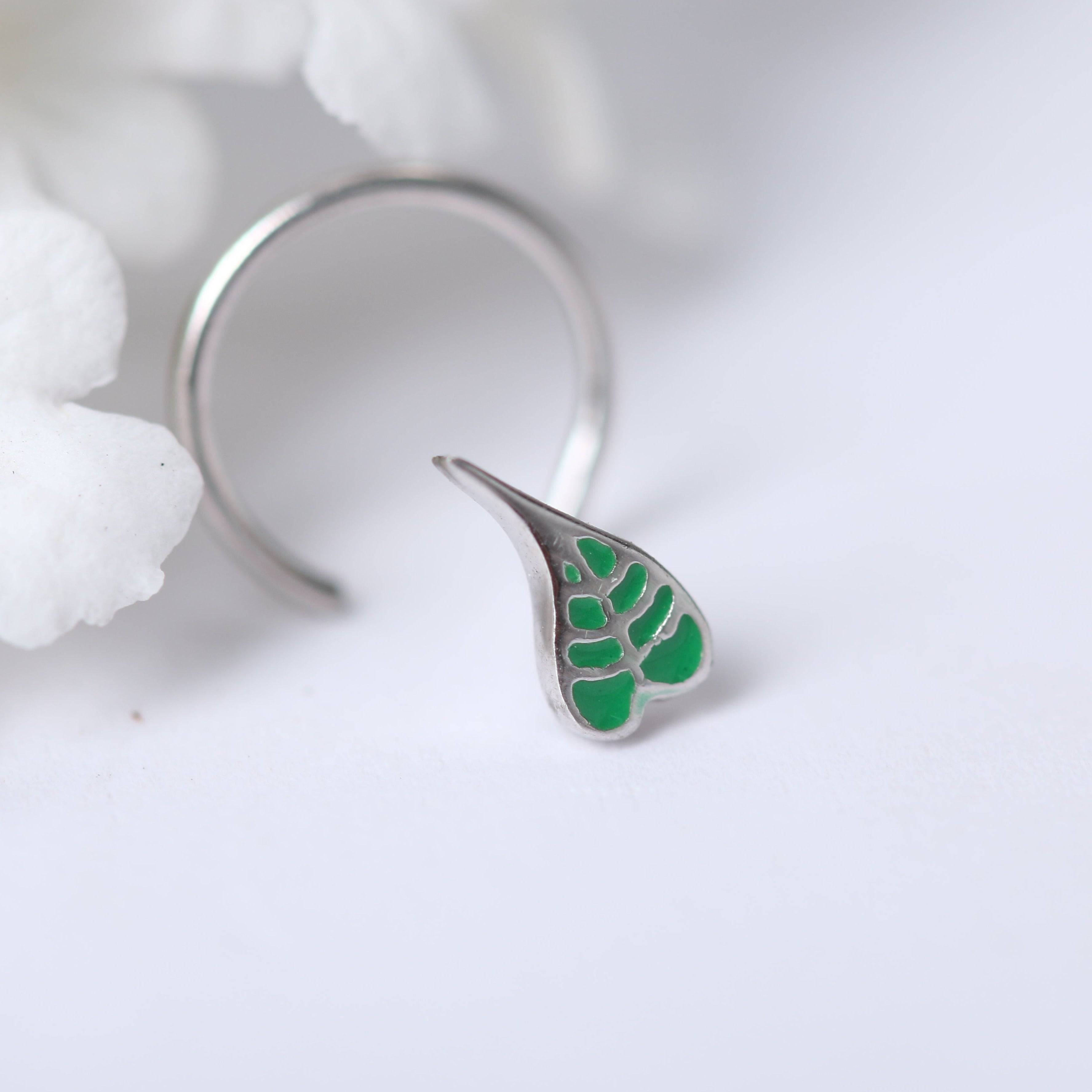 Peepal Leaf Nose pin ( Pierced ) - Green