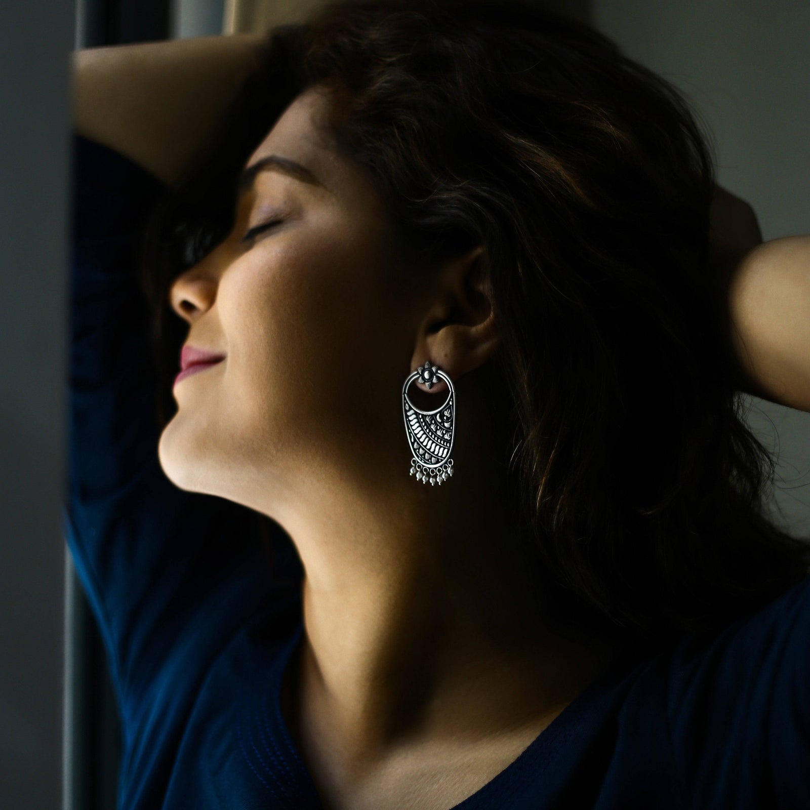 Ganesha Chandbali Silver  Handcrafted Earings main image 1