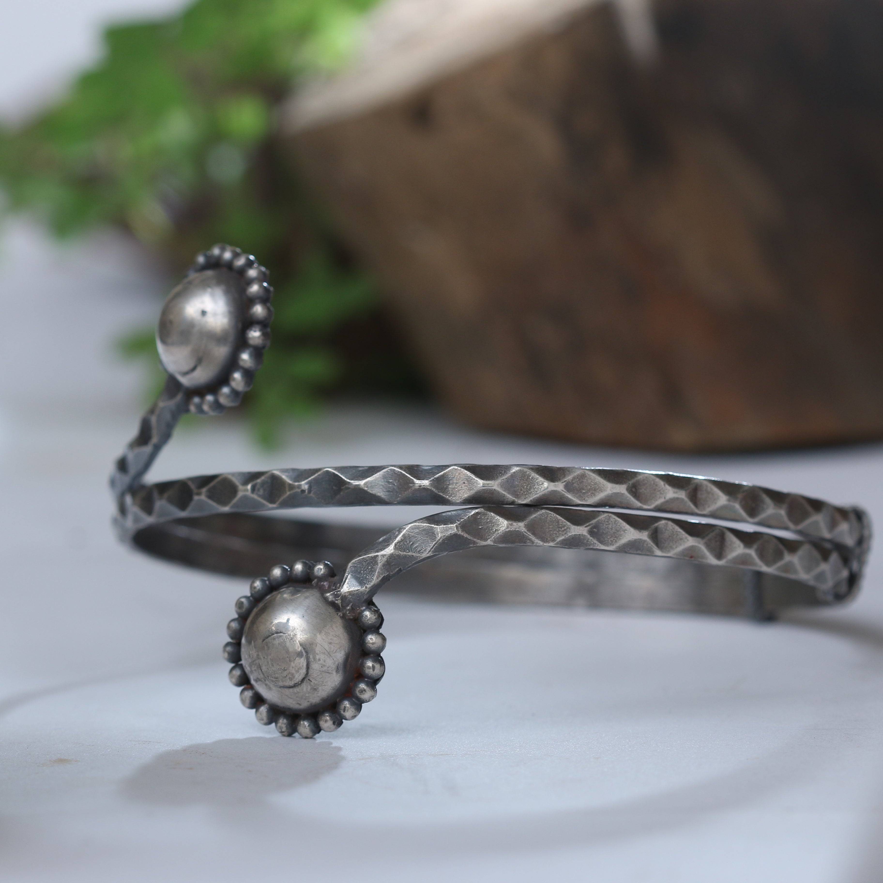 Silver Armband with Dome Motif (Adjustable)
