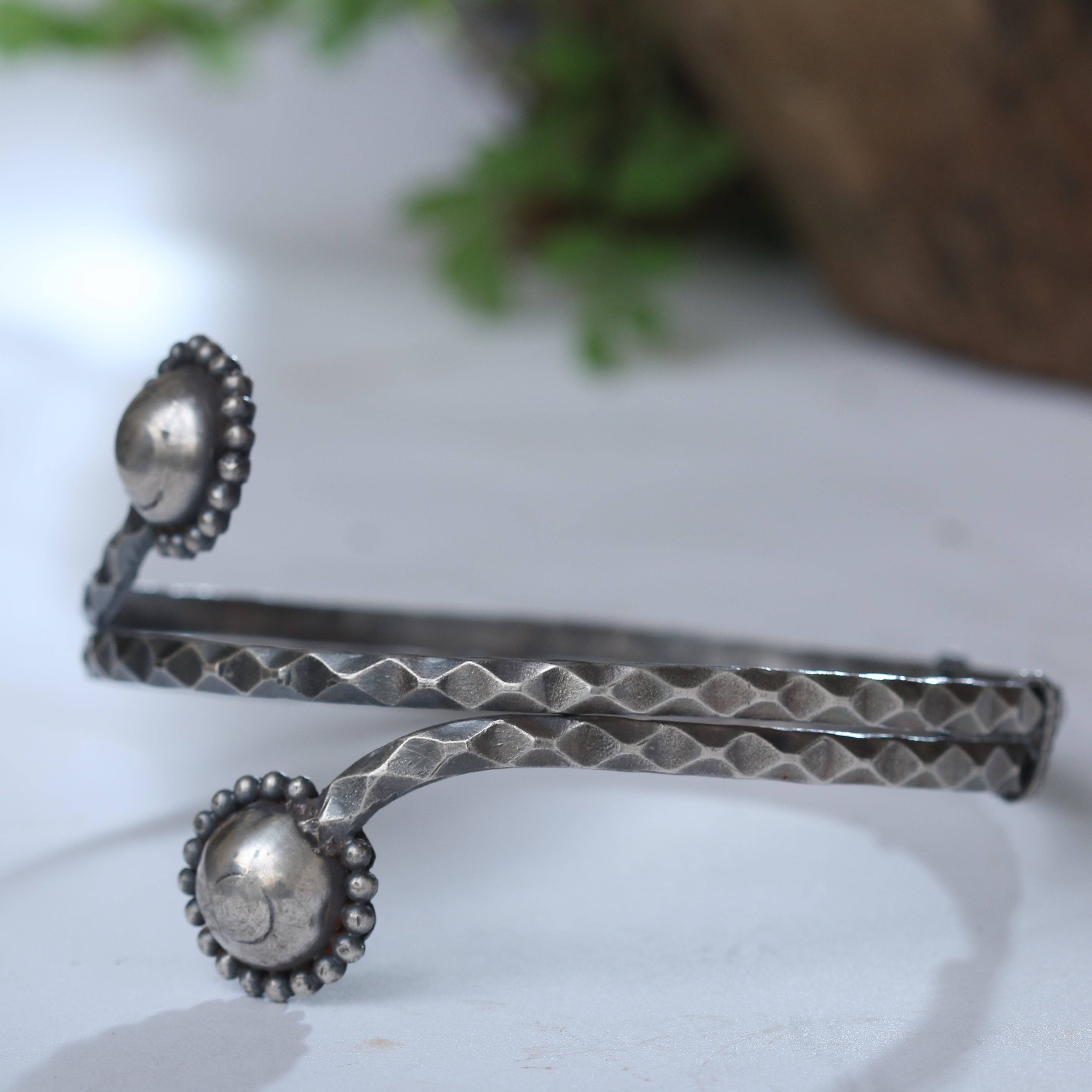 Silver Armband with Dome Motif (Adjustable)
