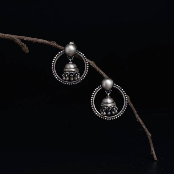 Rawa Hoop Dome Jhumki in Silver