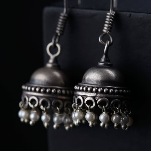 Tiny Silver Jhumki with Pearl Latkan