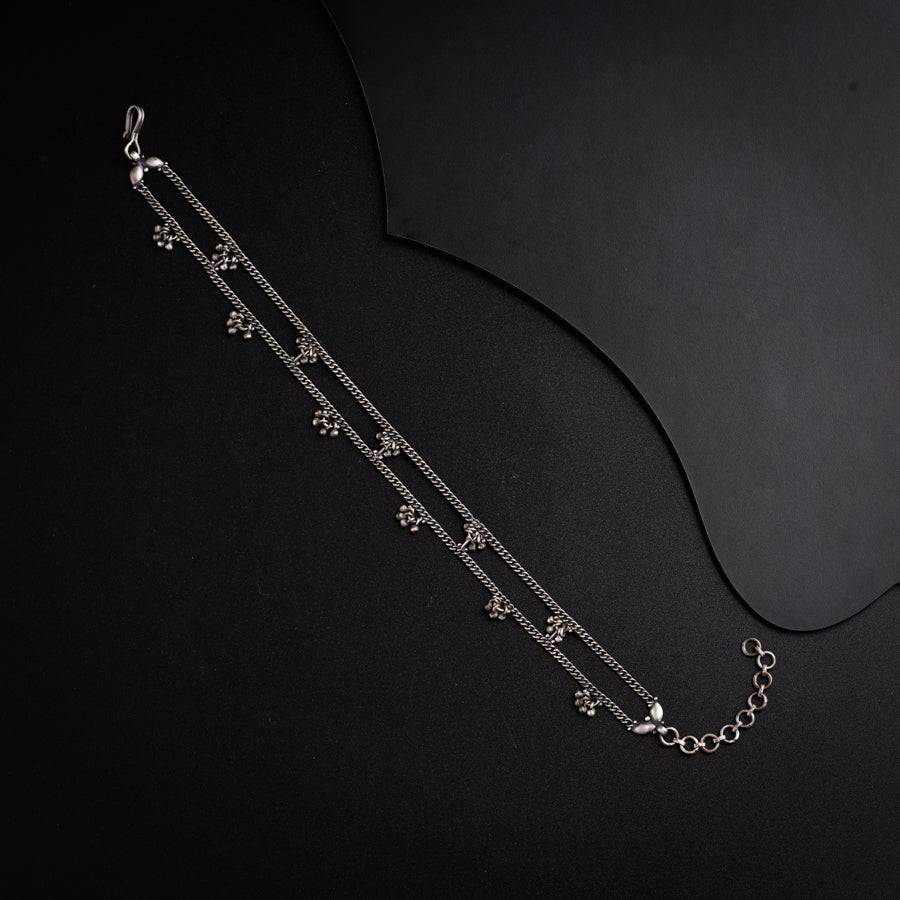Silver Anklet with Two Line Ghungroo Motif
