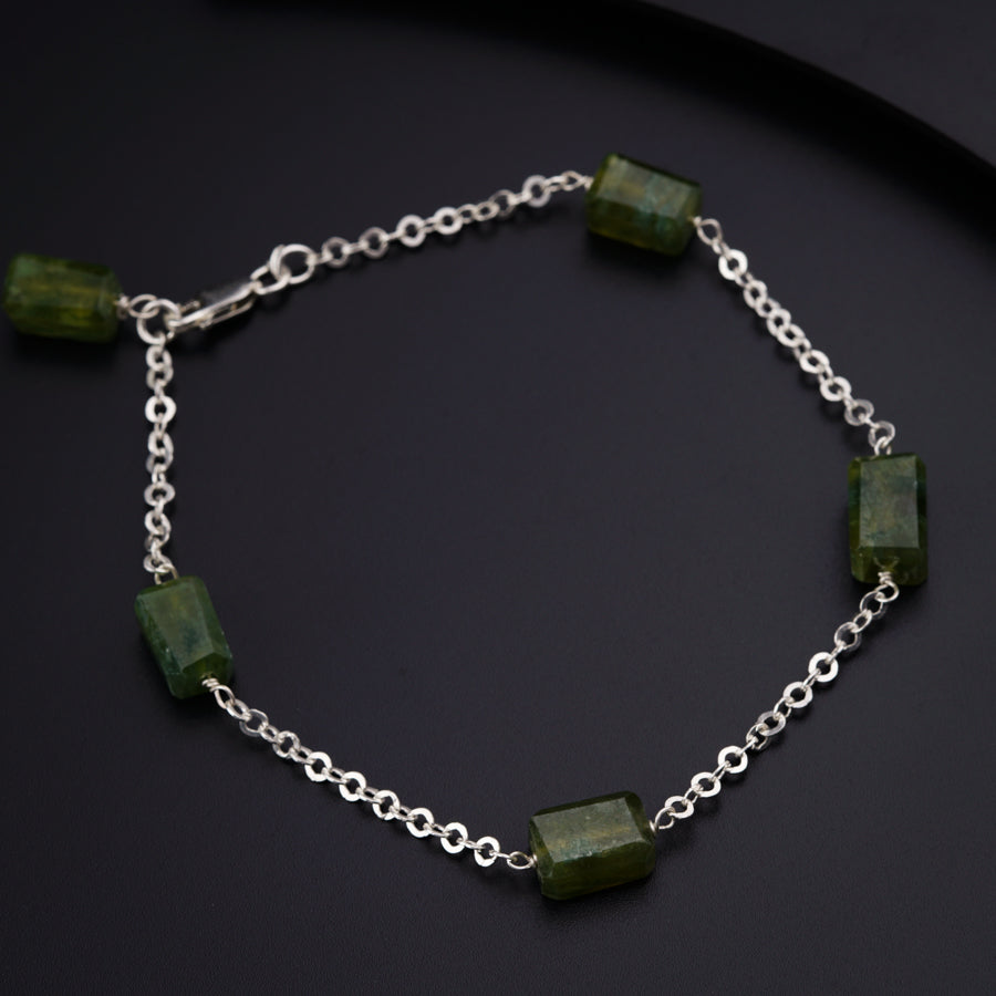 Fida Handmade Luxurious RhodiumPlated Green American Diamond BangleStyle  Bracelet for Women
