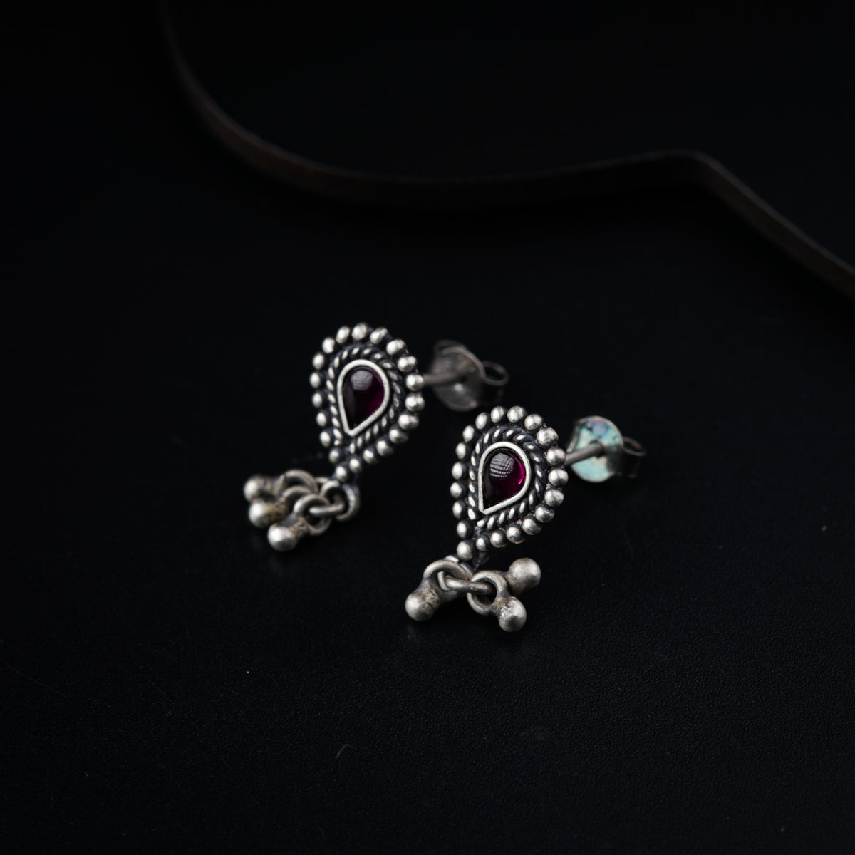 Silver Drop Shape with Ghungroo Motif Studs
