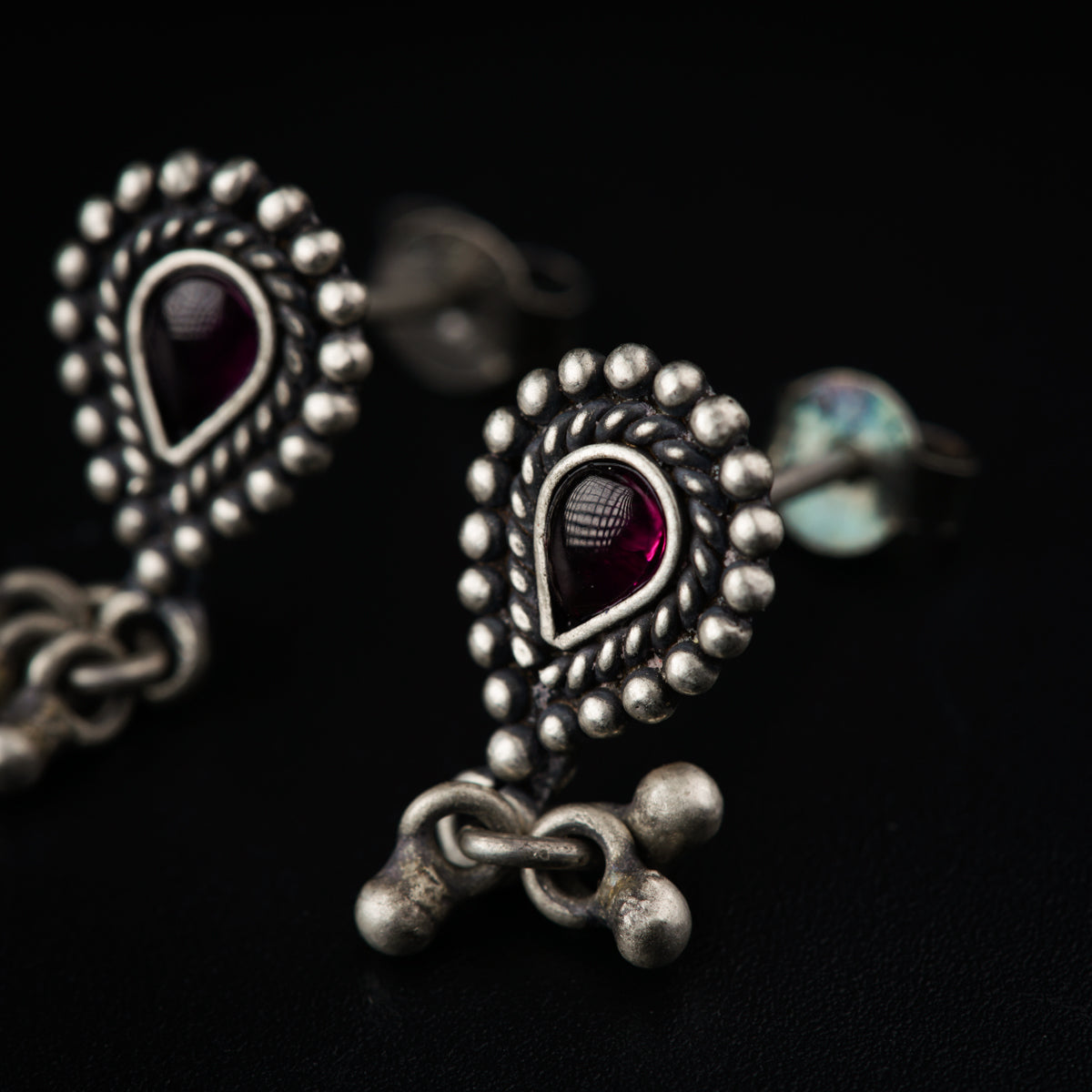 Silver Drop Shape with Ghungroo Motif Studs
