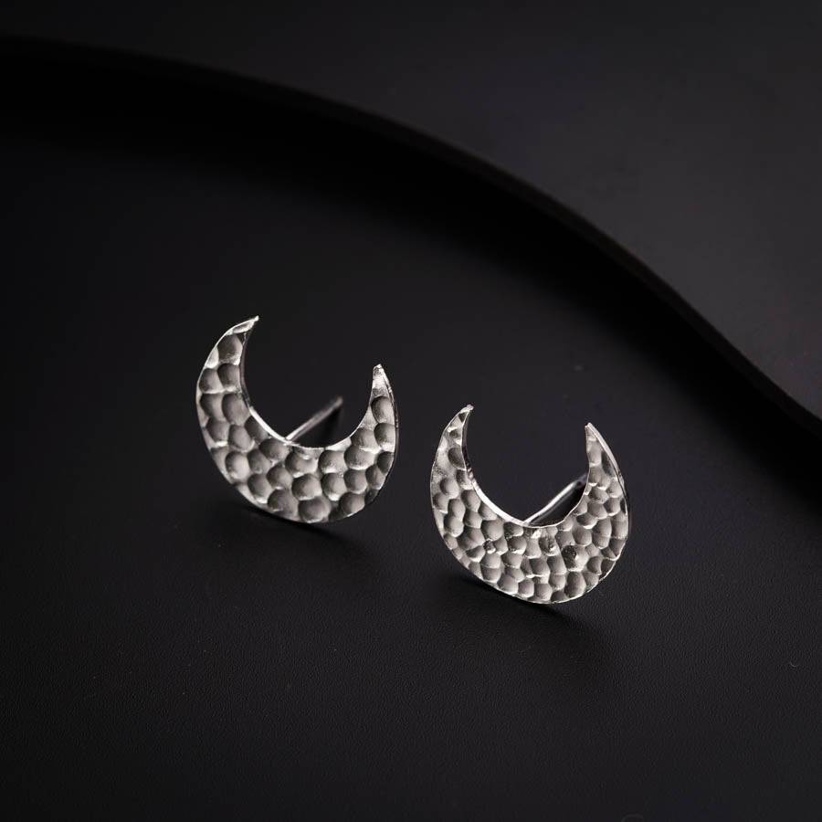 Silver Hammered Chandrakor Earrings : Regular Size