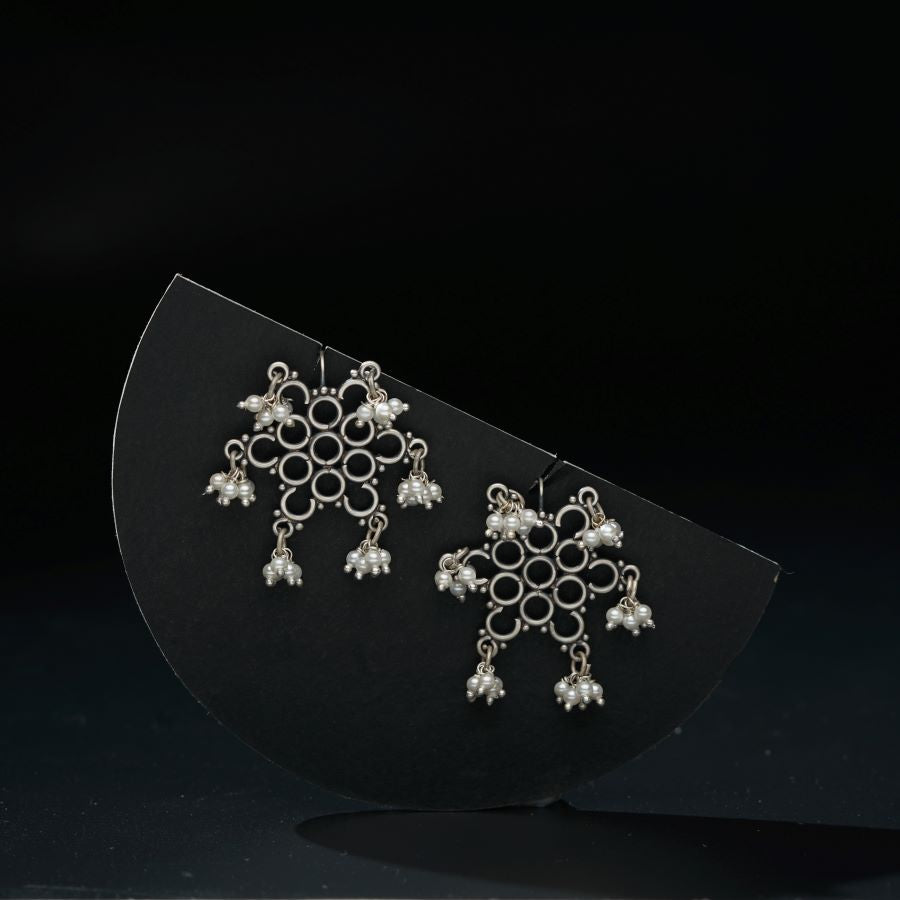 Buy | Silver Toned Lotus Floral Brass Stone Earring-Eepleberry